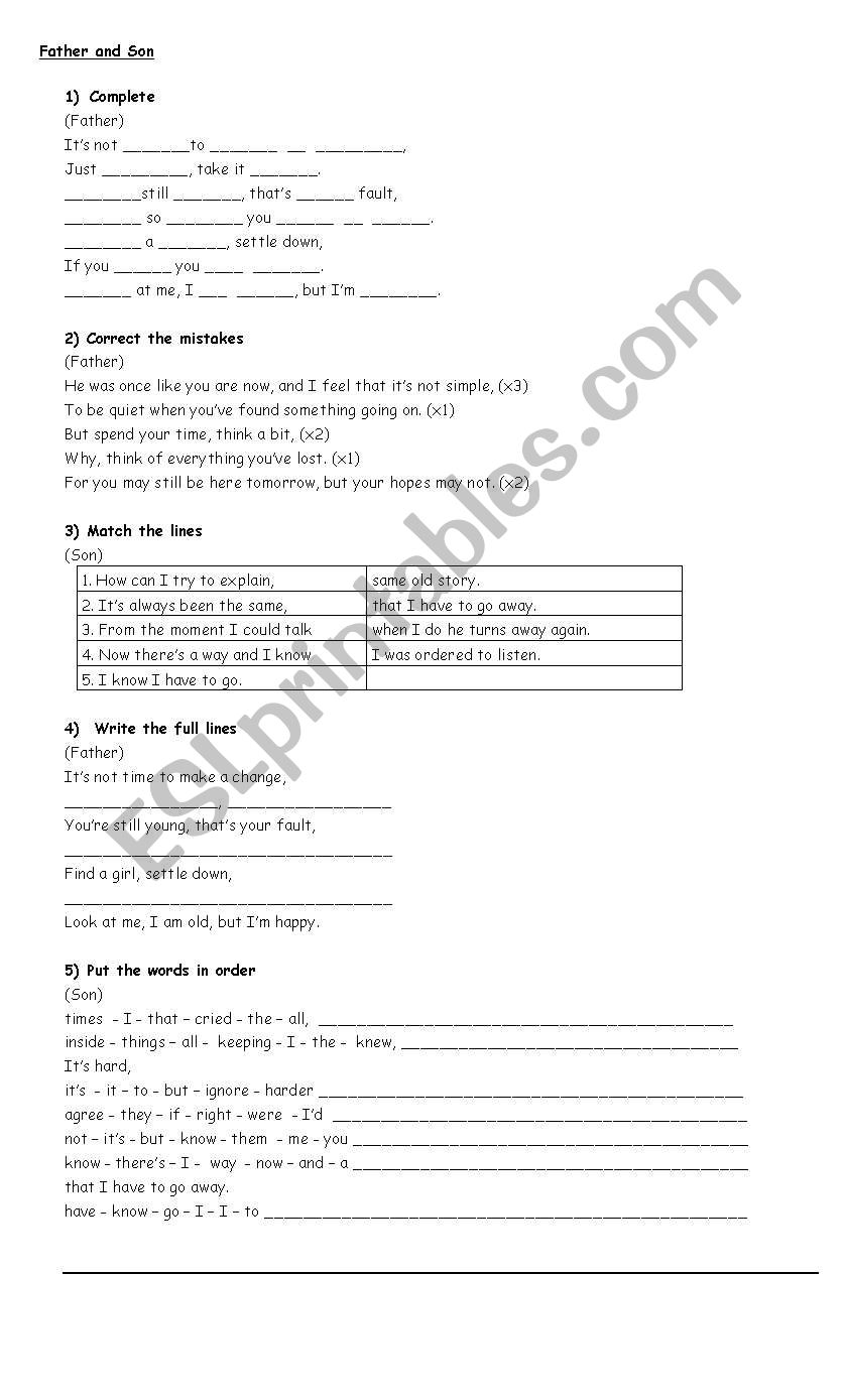 Father and Son worksheet