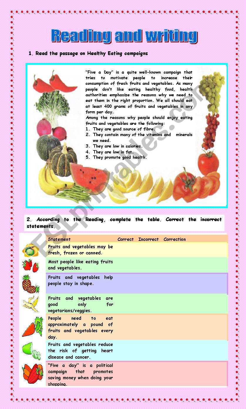 Reading and writing worksheet