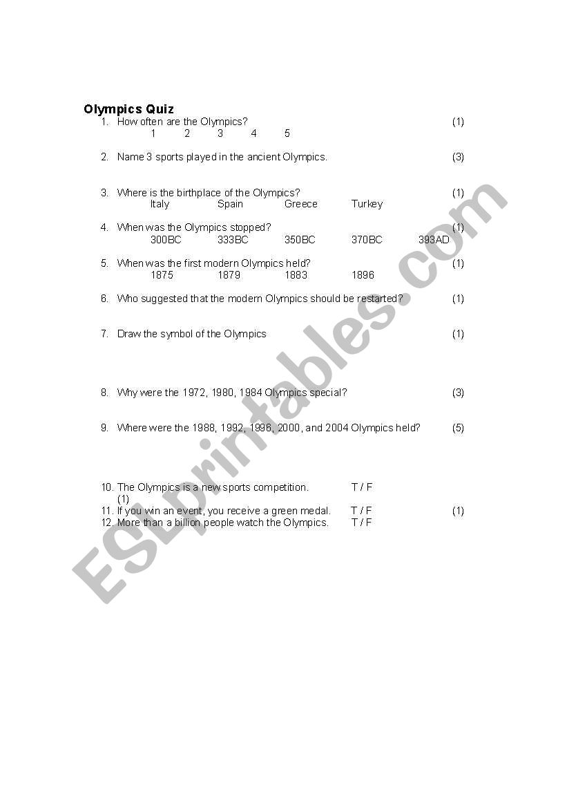 Olympics Quiz worksheet