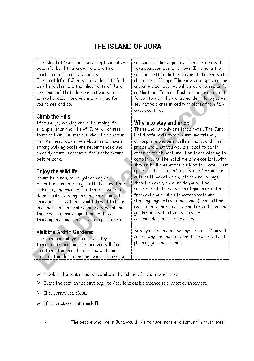 reading comprehension 1 worksheet