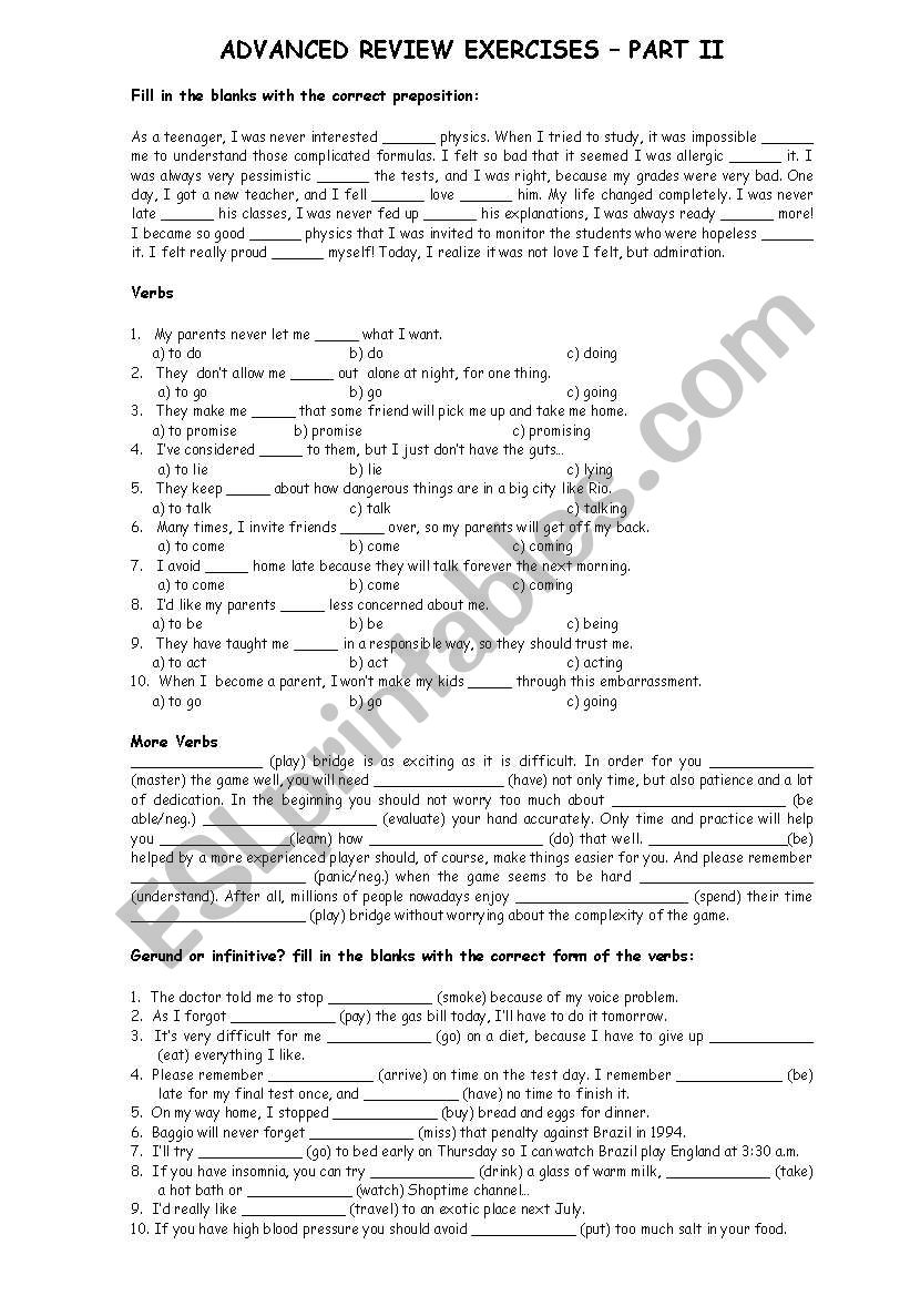 ADVANCED REVIEW EXERCISES - PART II