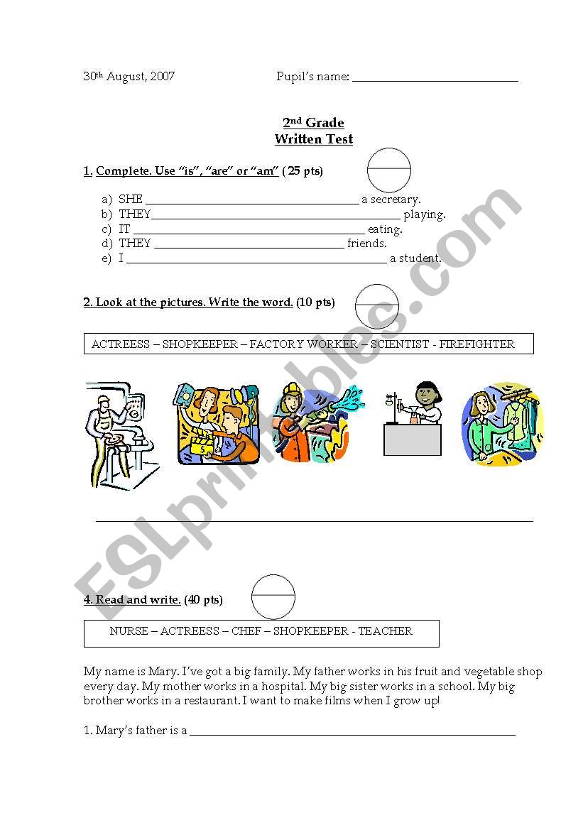 Jobs and Days of the Week worksheet