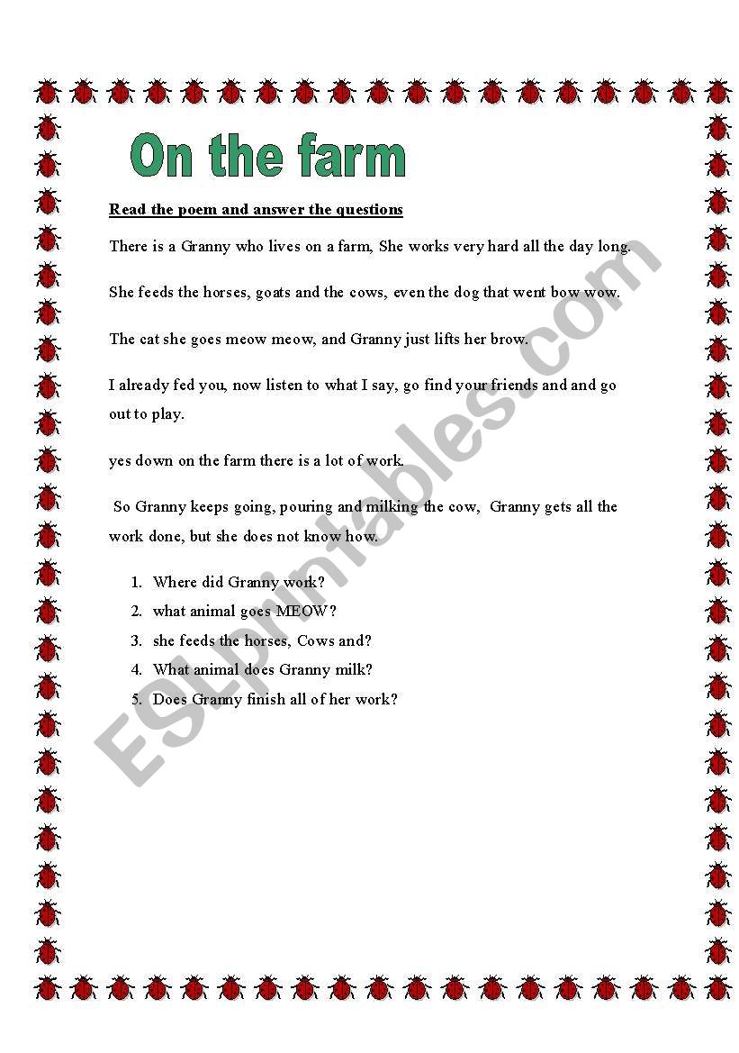 on the farm worksheet