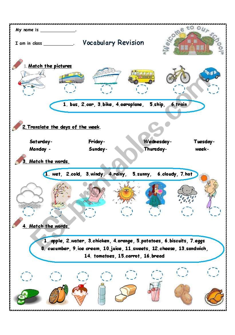 Vocabulary Revision- 4th grade( 4 pages)