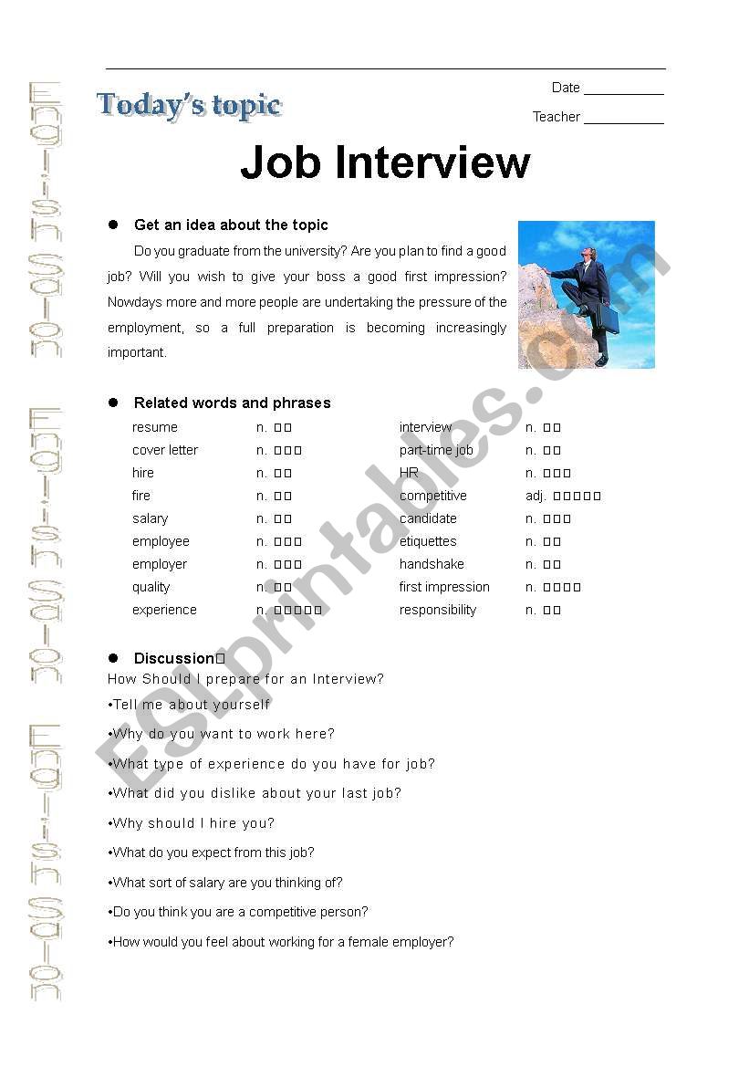 Job interview worksheet