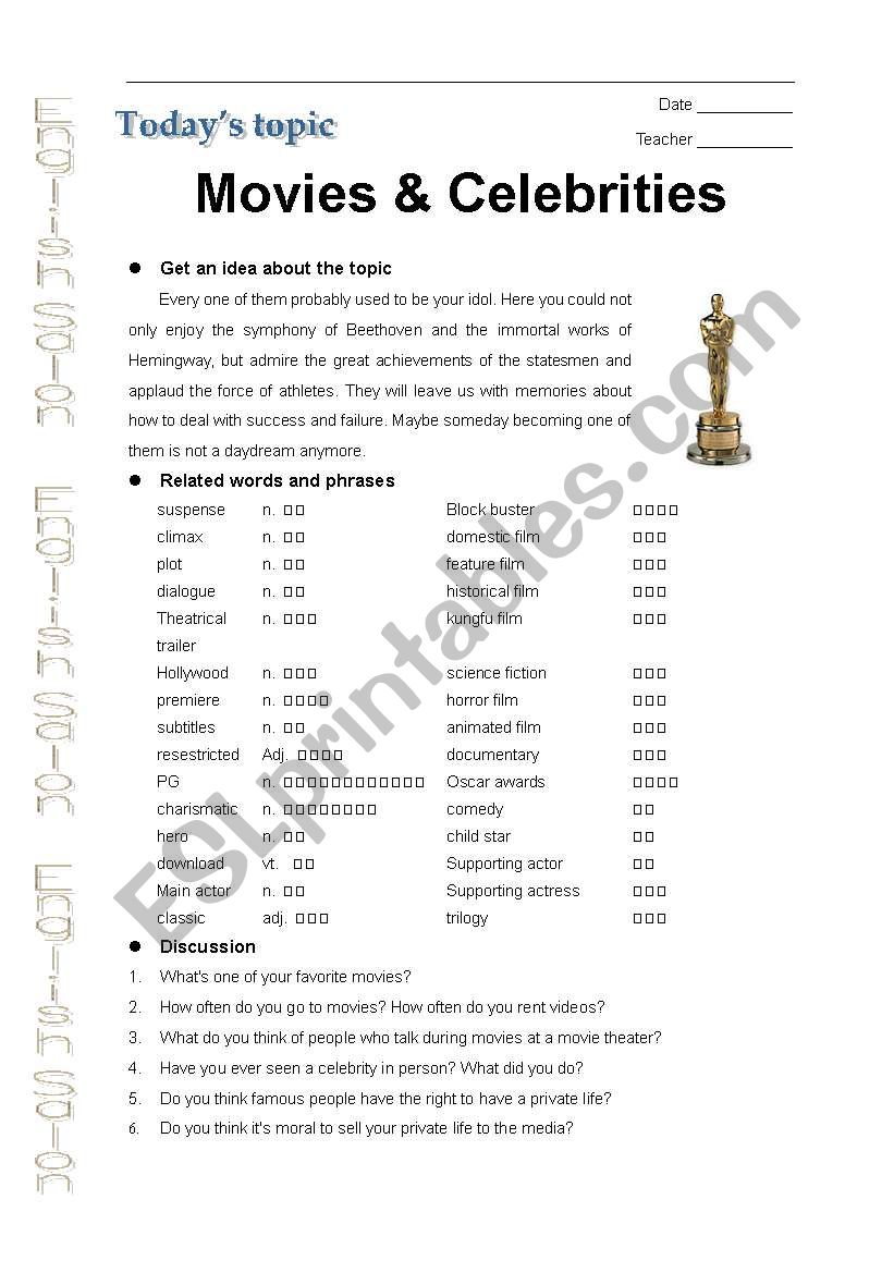 movies and celebrities worksheet