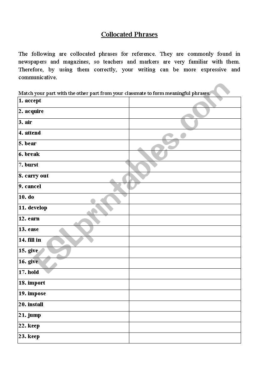 Collocations worksheet