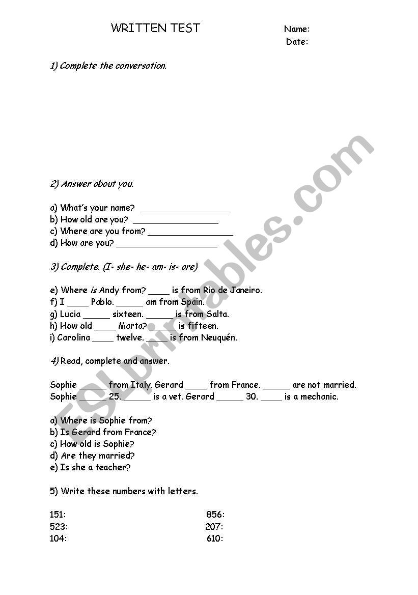 personal information worksheet