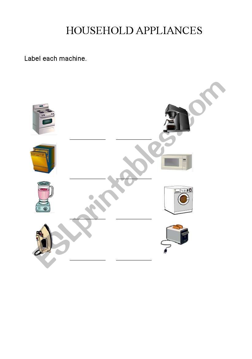 Household Appliances worksheet