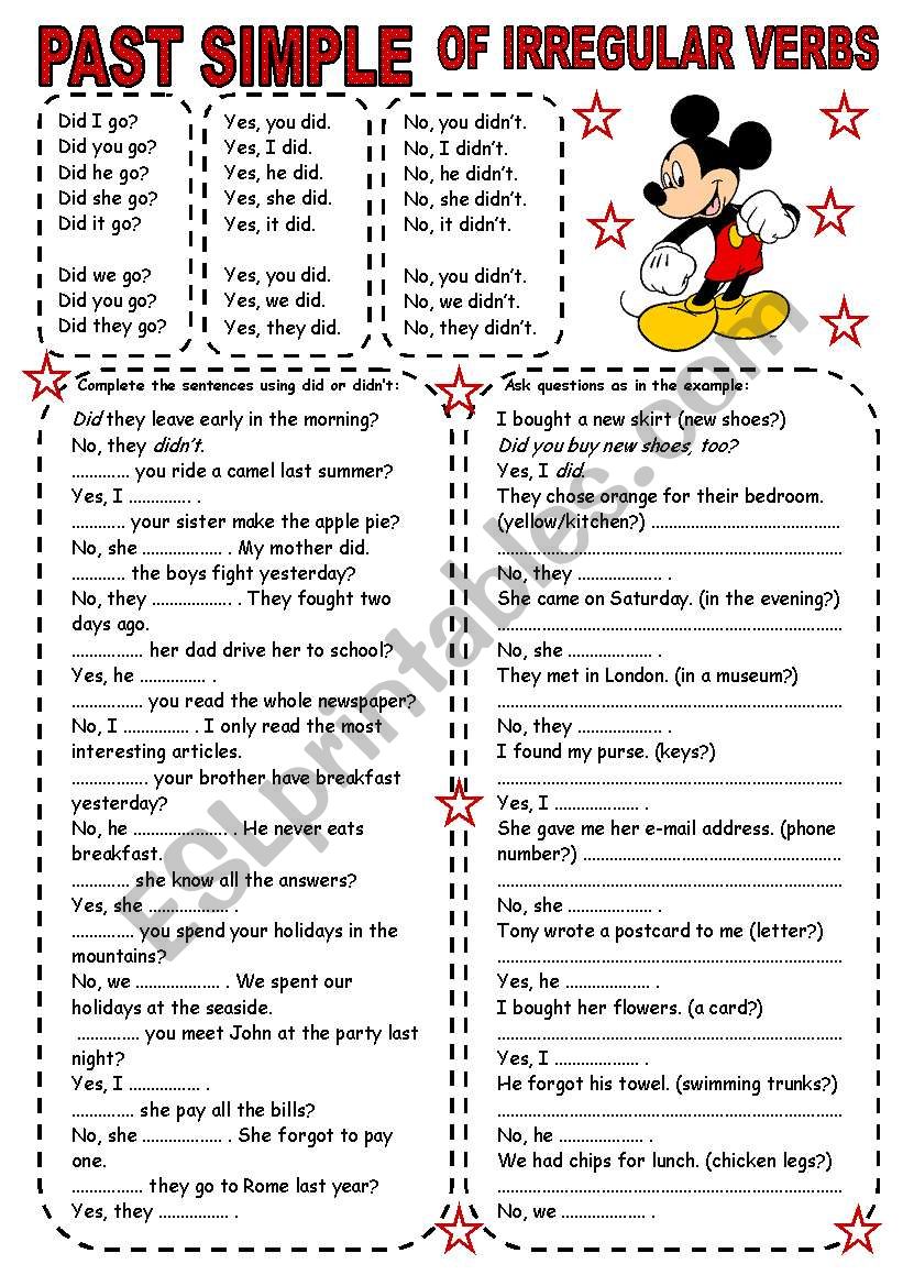 PAST SIMPLE OF IRREGULAR VERBS (2) QUESTIONS AND SHORT ANSWERS