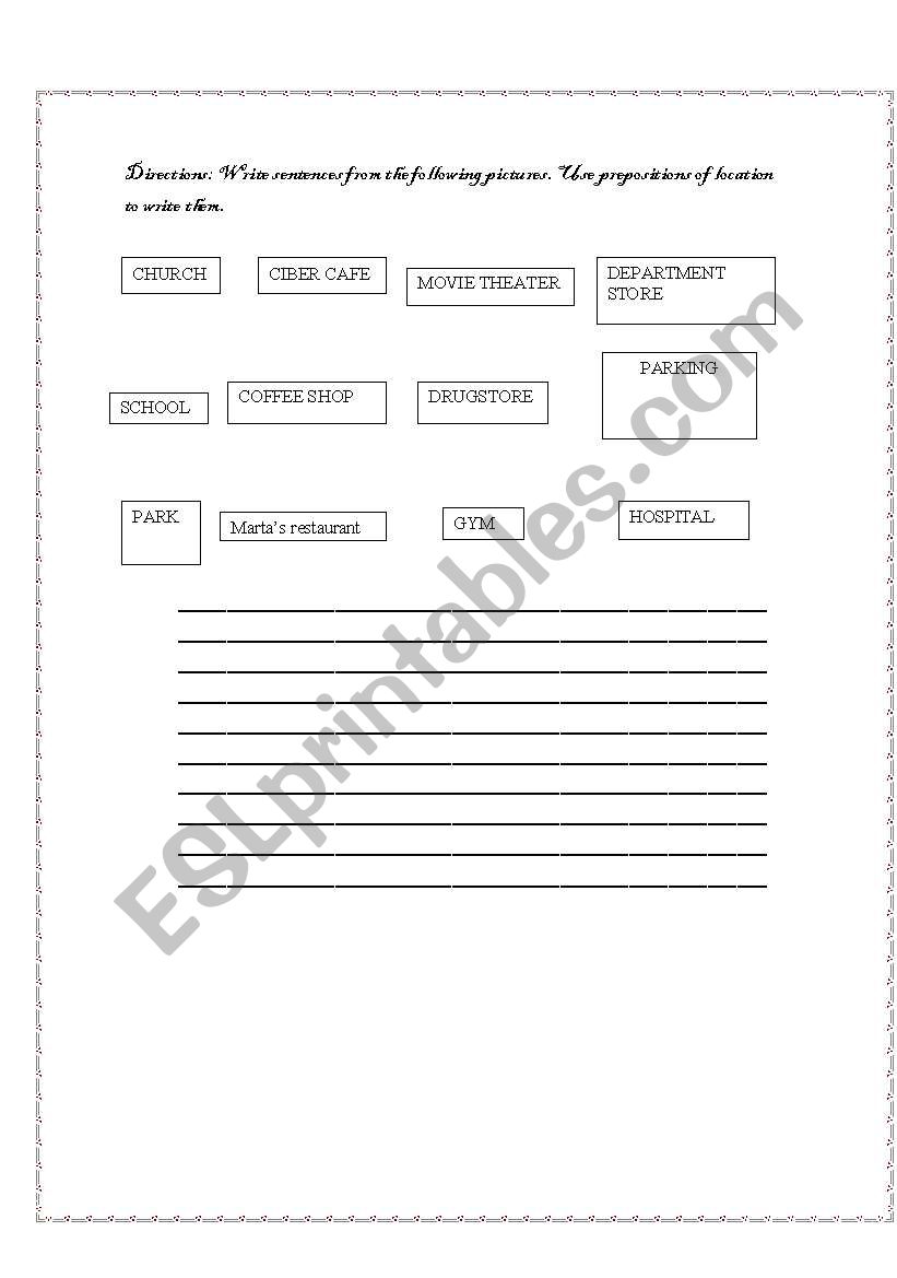 prepositions of place worksheet