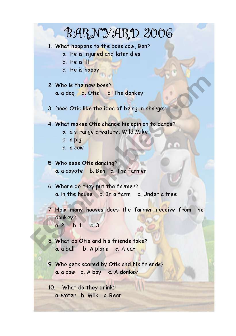 barnyard 3rd part worksheet