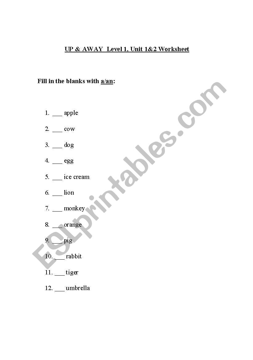 Grammar Up & Away 1 Worksheet worksheet