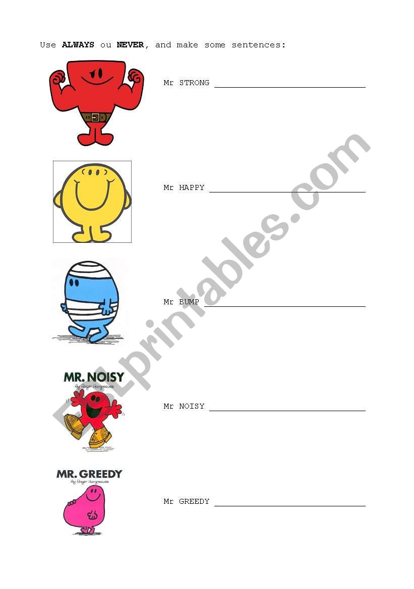 Mr Men worksheet