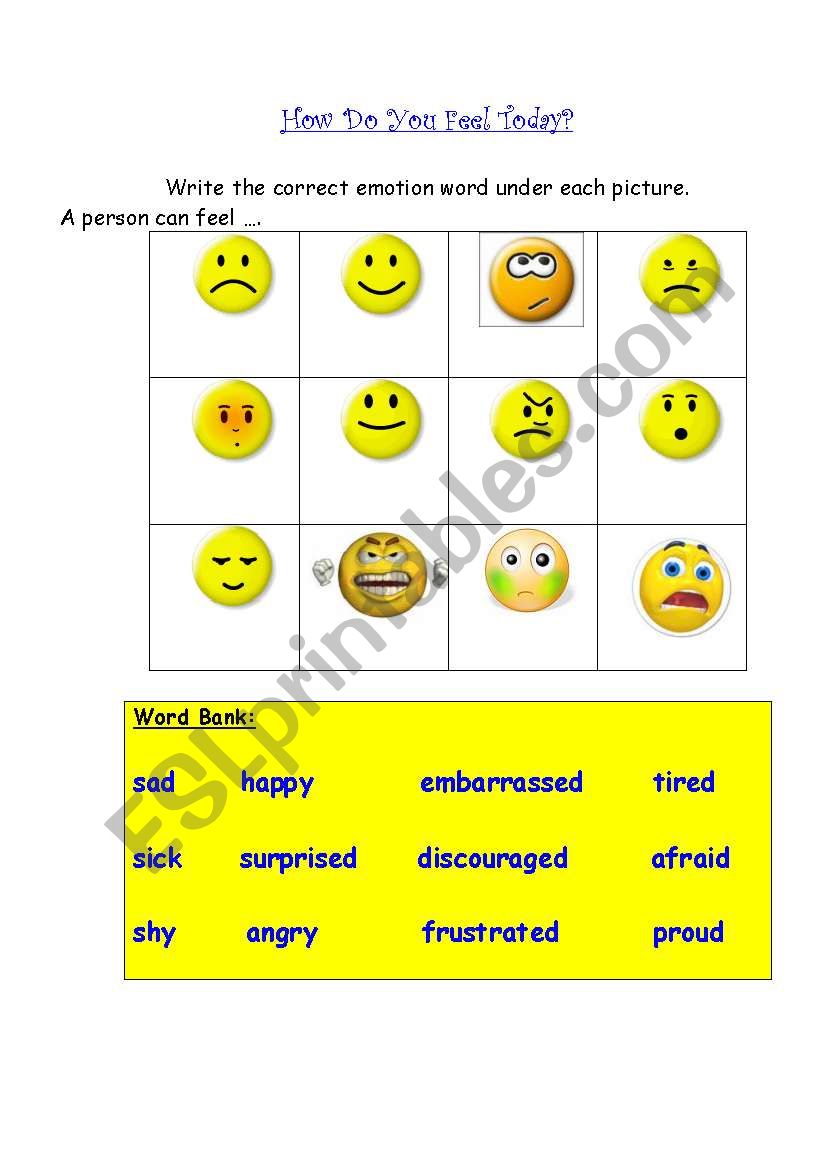 How Do You Feel Today? worksheet