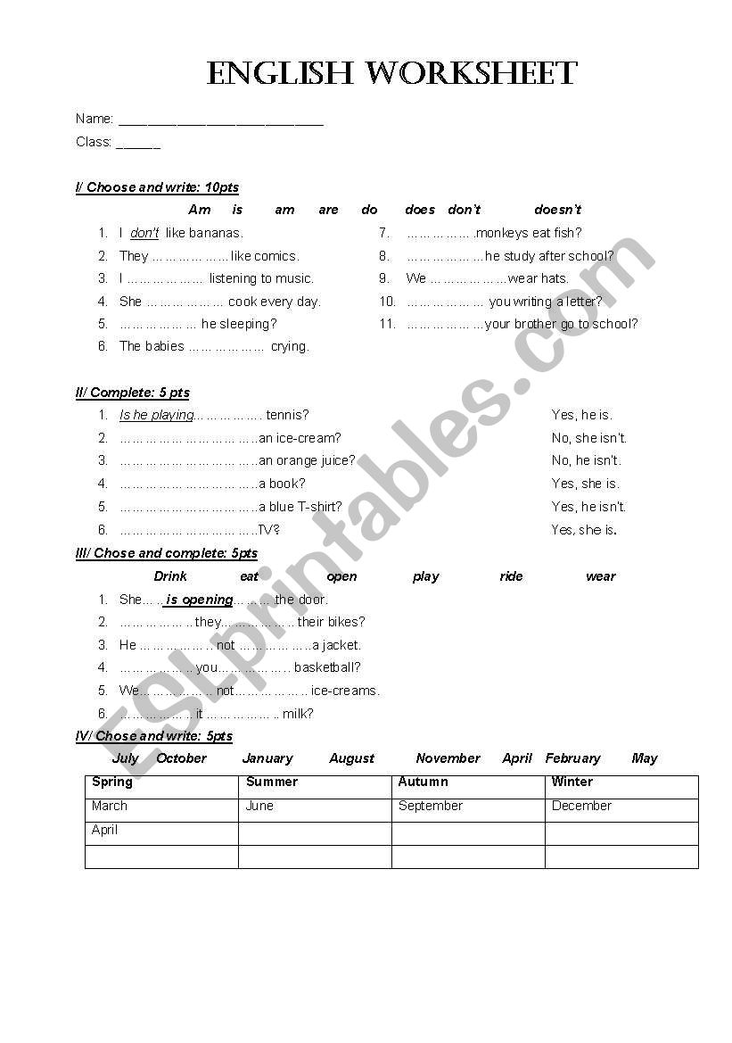 Practice worksheet