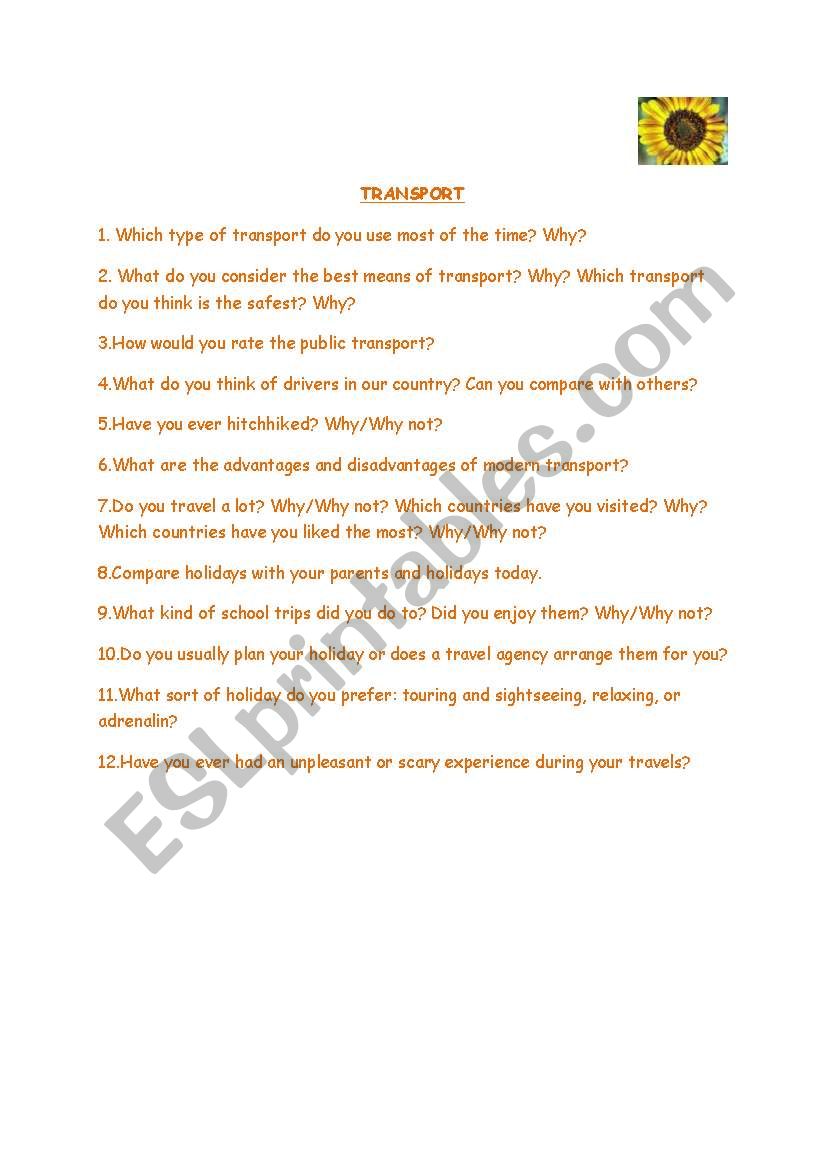 Transport worksheet