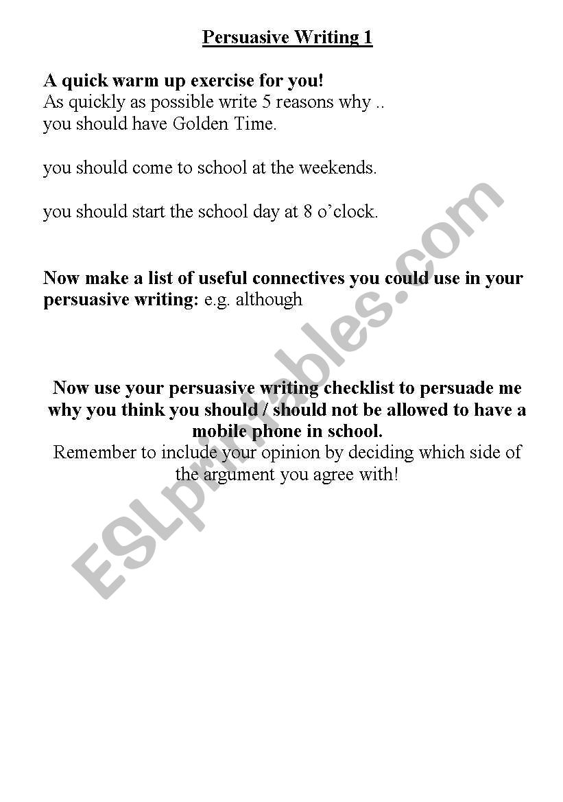 Persuasive Writing 1 worksheet