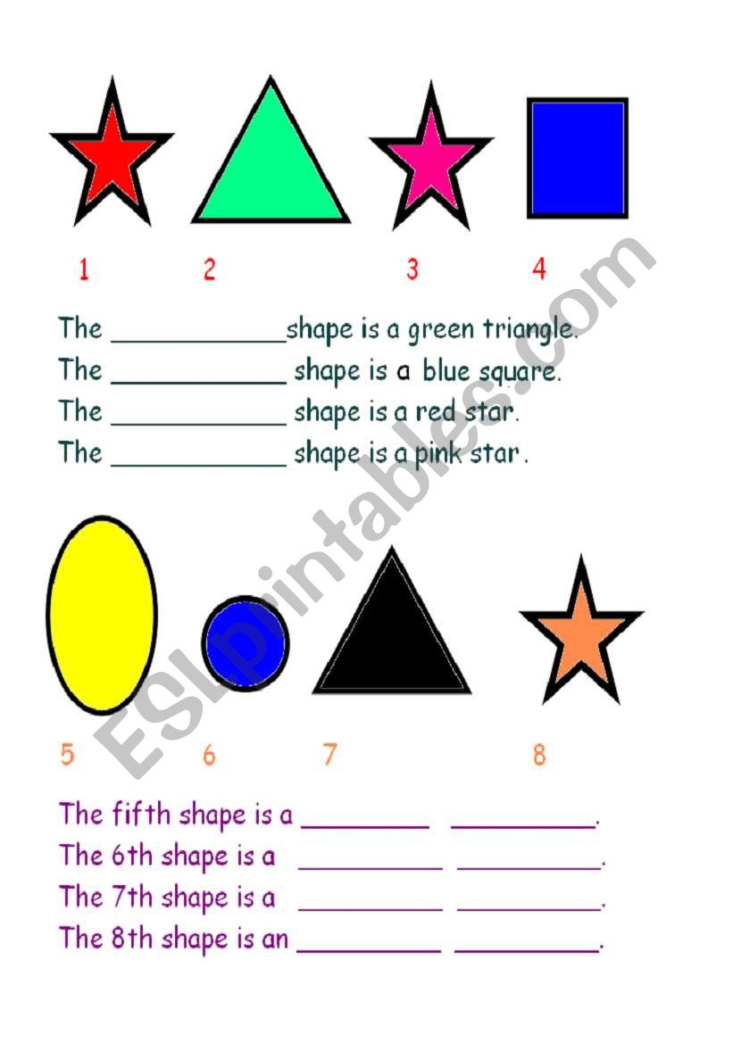 colours , shapes and ordinals worksheet