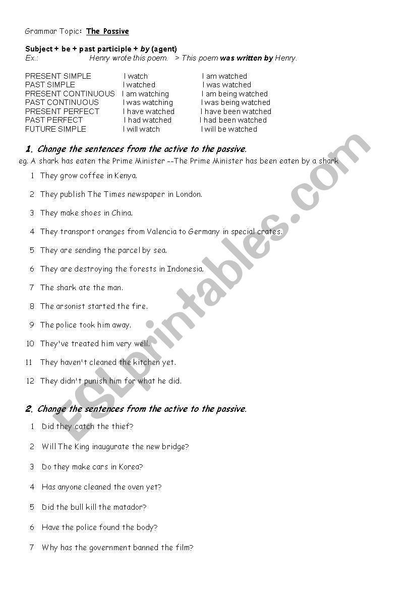 The Passives worksheet