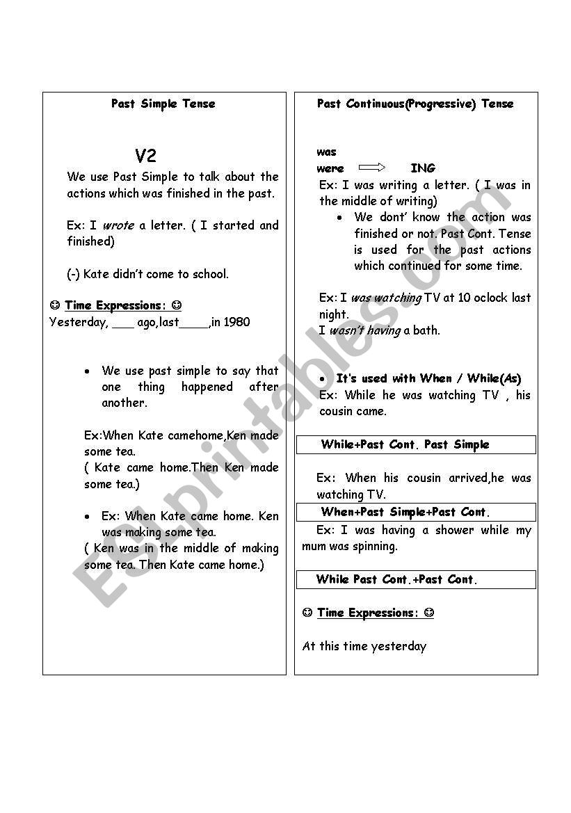 past and past continuous tense handout