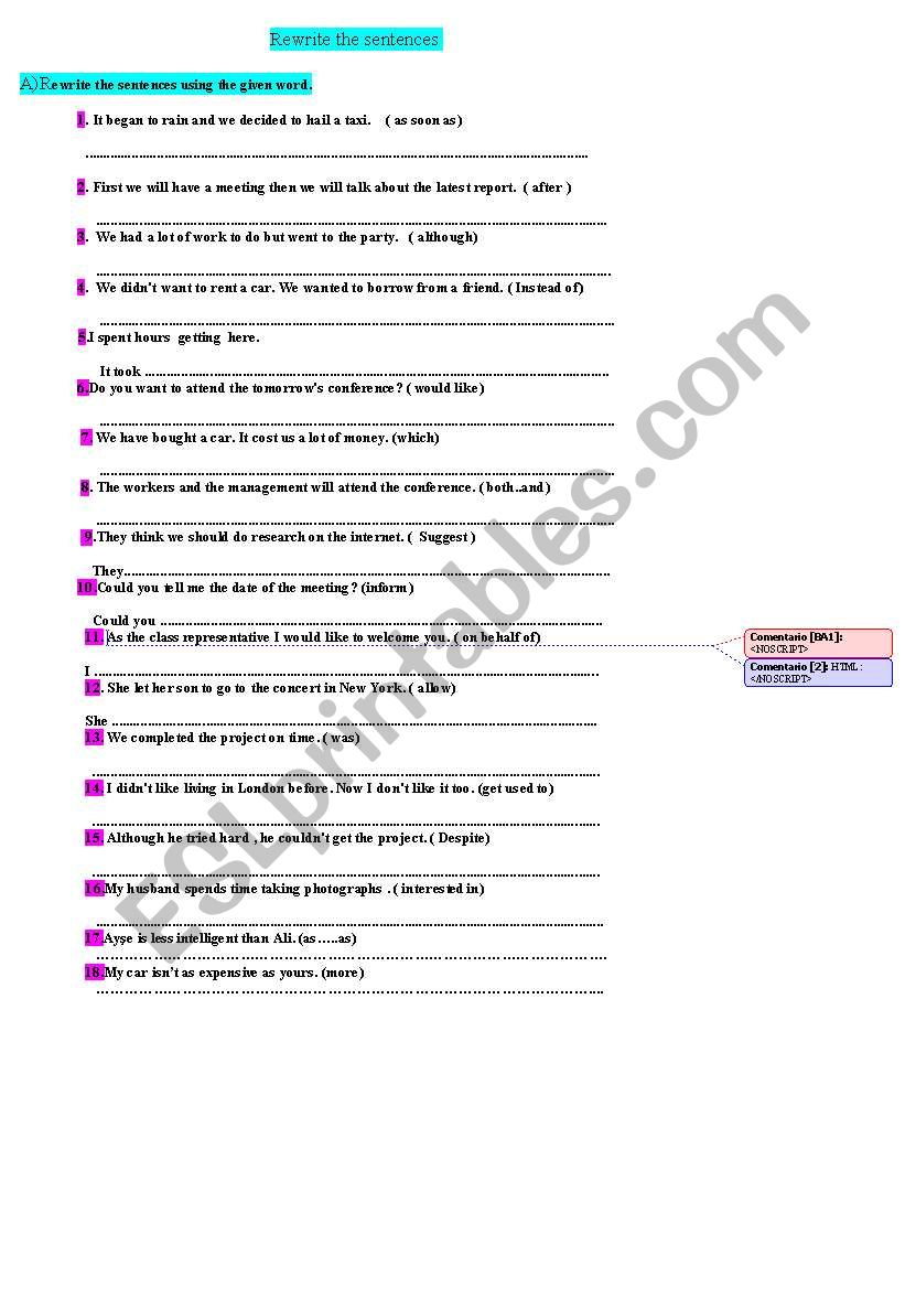 REWRITING EXERCISE worksheet