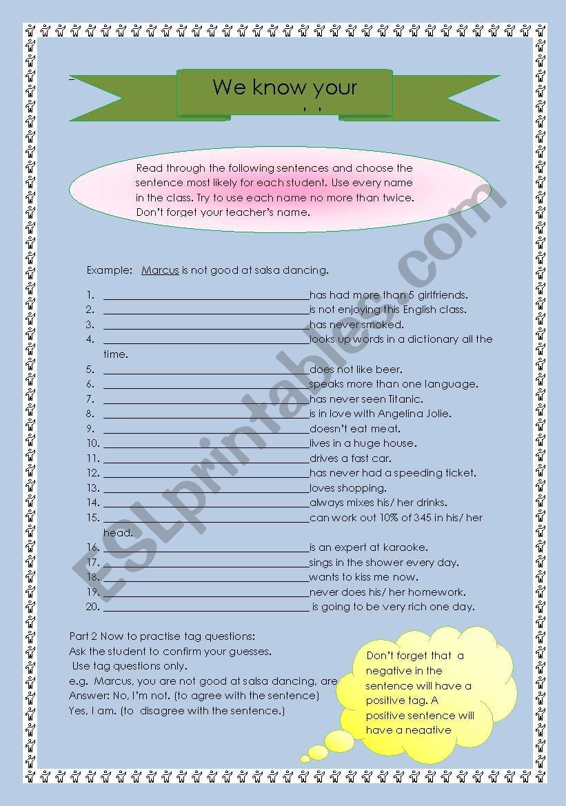 We know your secrets. worksheet