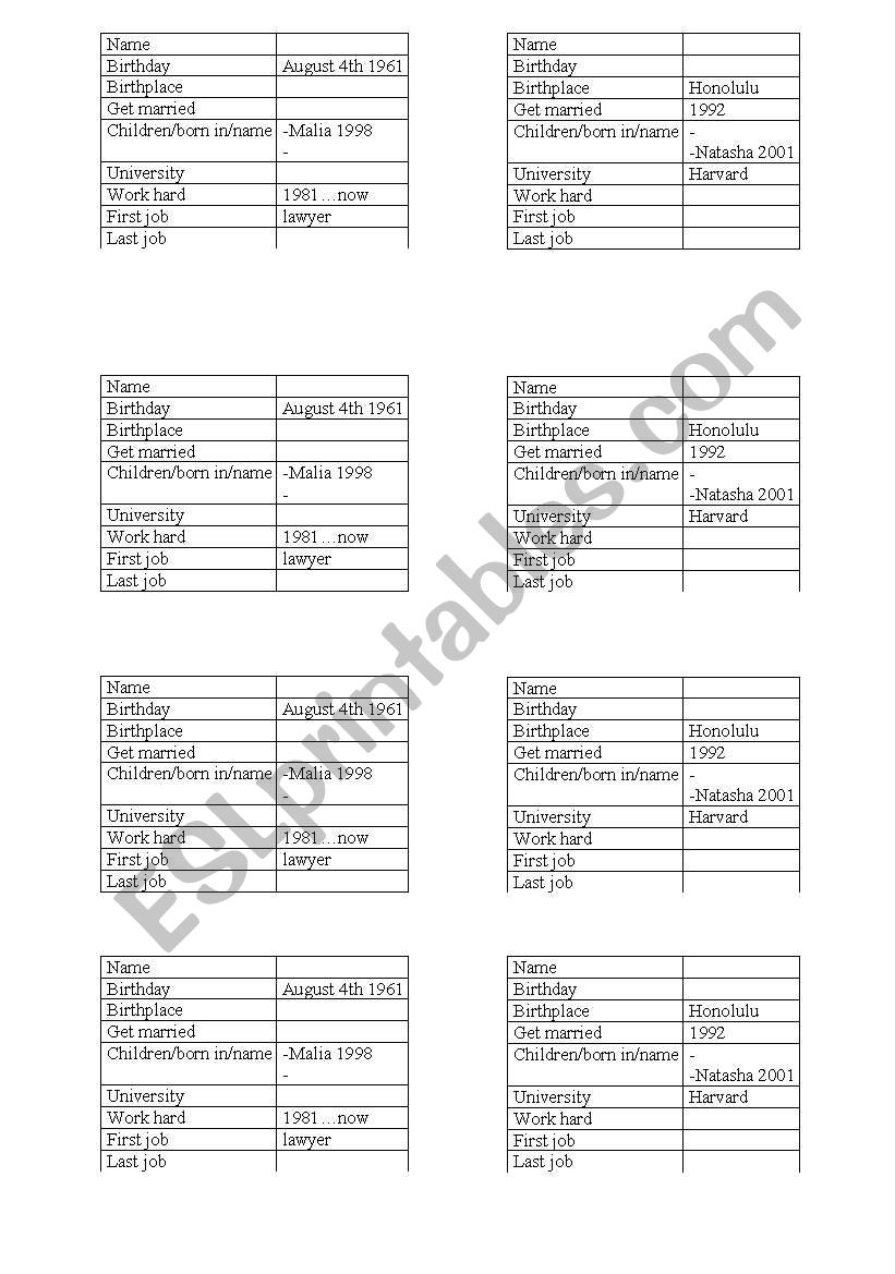 President Obama biography worksheet