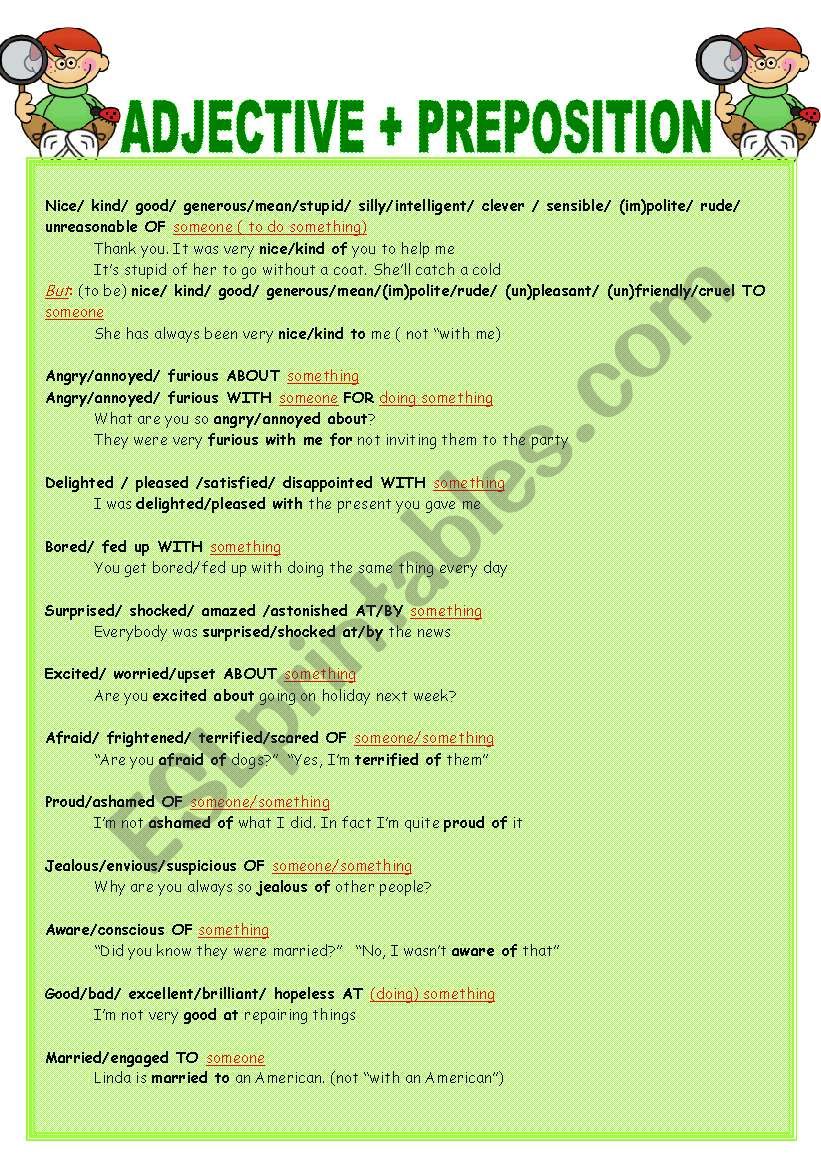 ADJECTIVE + PREPOSITION worksheet