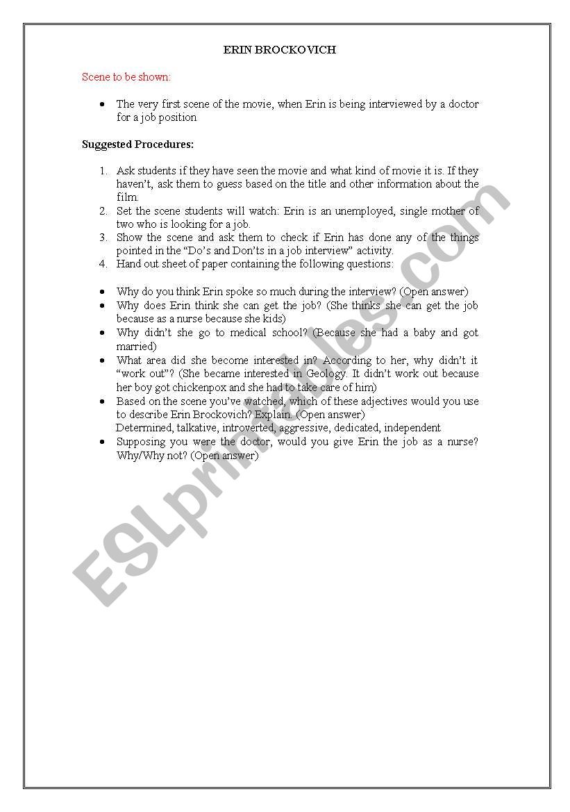 Erin Brockovich worksheet