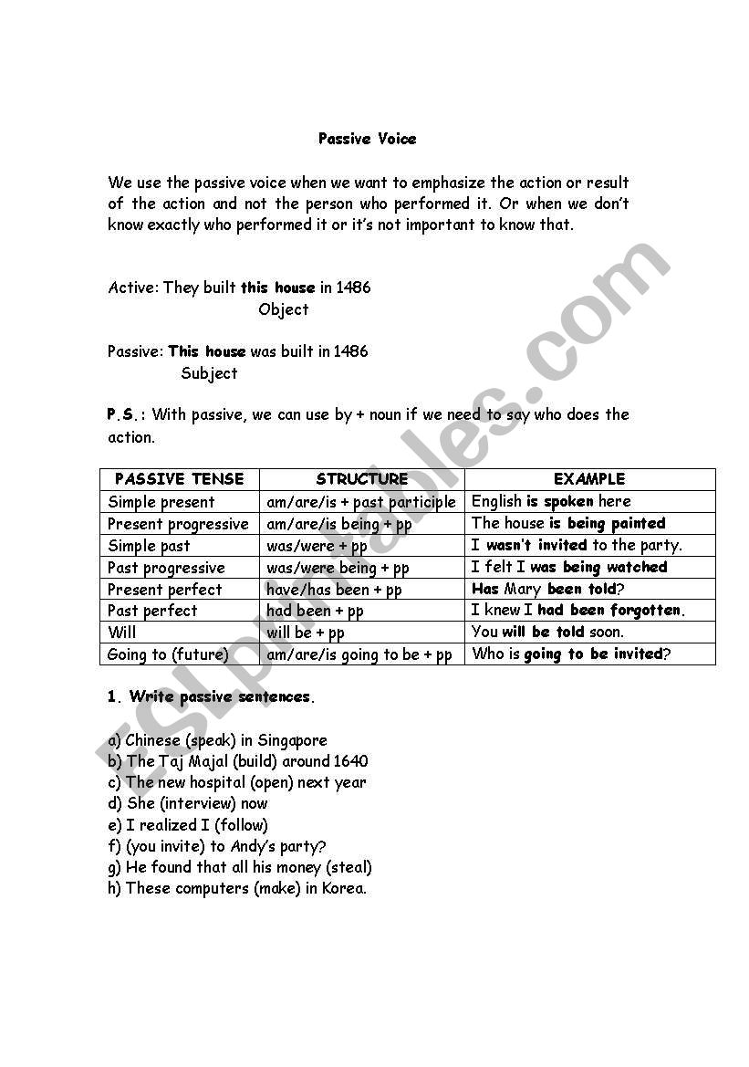 Passive voice worksheet