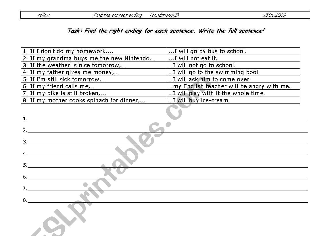 conditional 1 worksheet