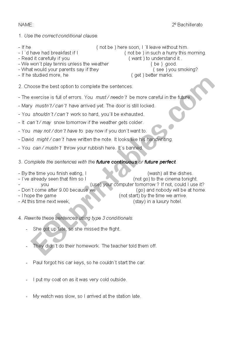 Bachillerato test worksheet