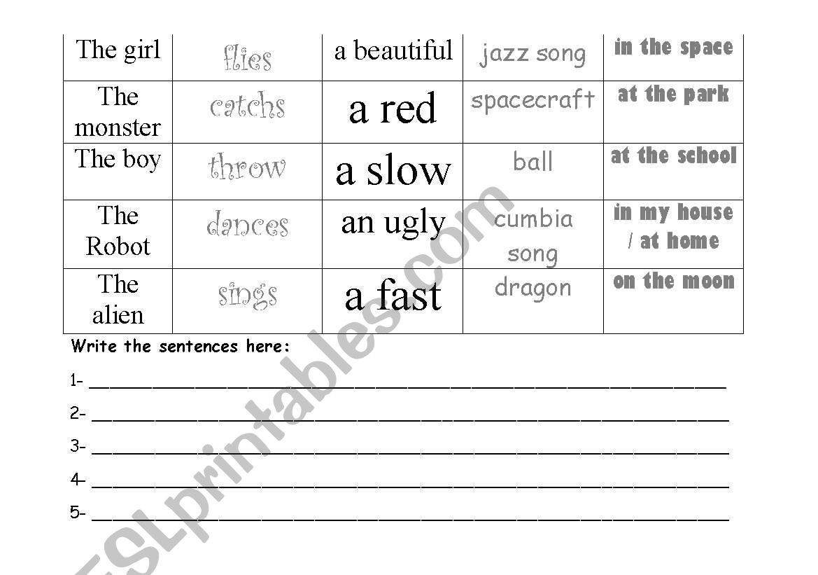 Sentences worksheet