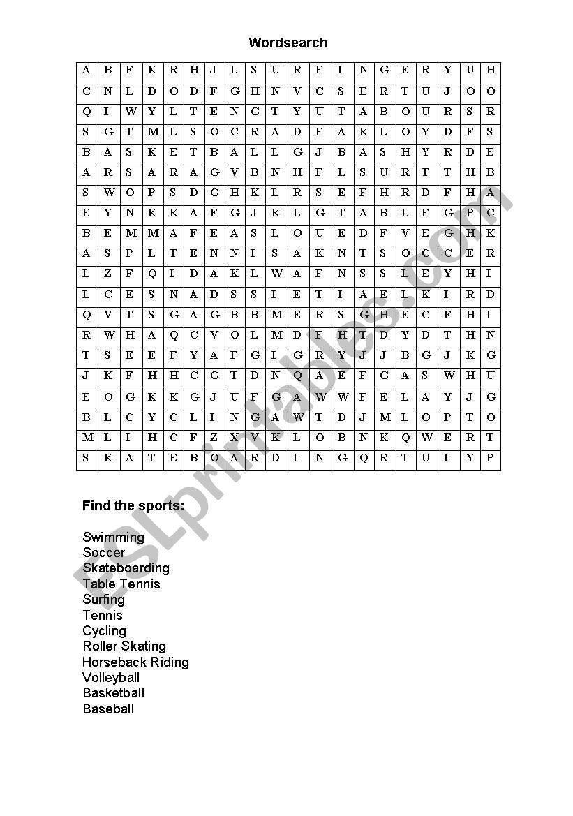 Sports Wordsearch worksheet