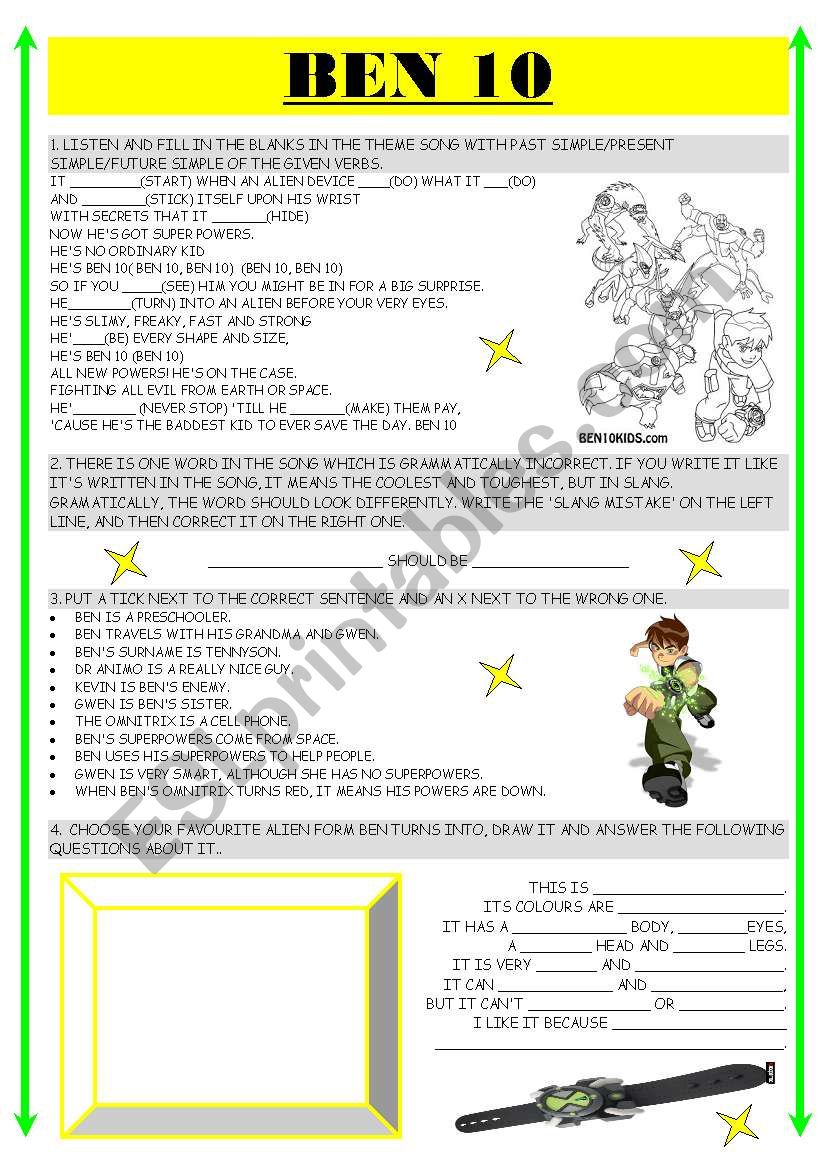 BEN 10 - the kids superhero worksheet