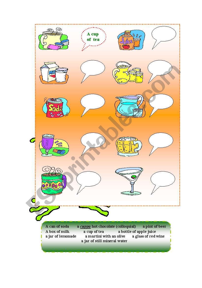 Drinks worksheet