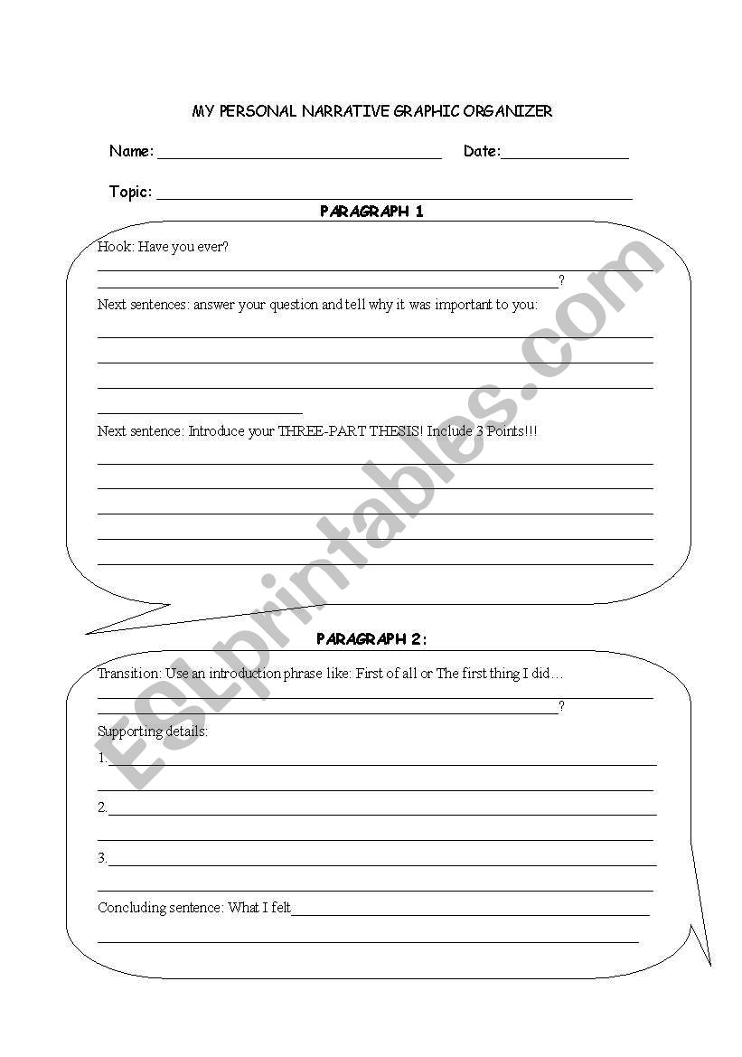 My Personal Narrative Graphic Organizer