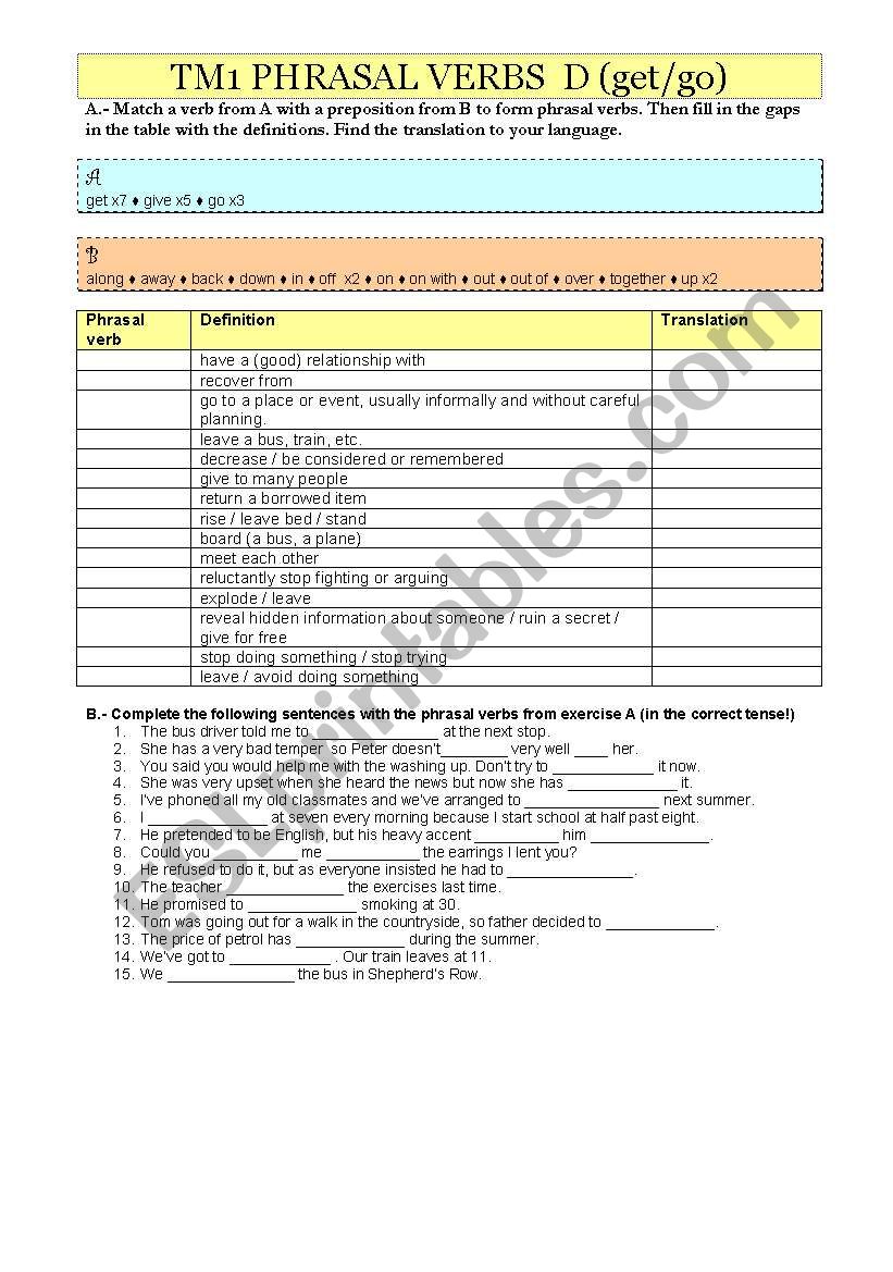 TM1 Phrasal Verbs D worksheet