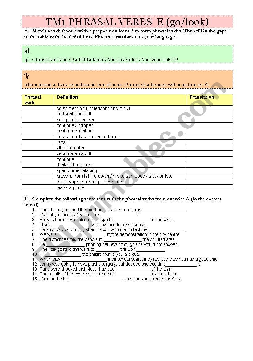1 bat Phrasal Verbs E worksheet