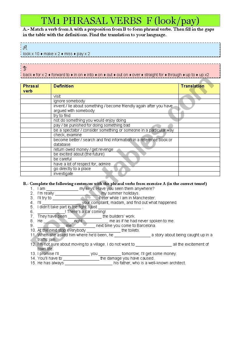 1 bat Phrasal Verbs F worksheet