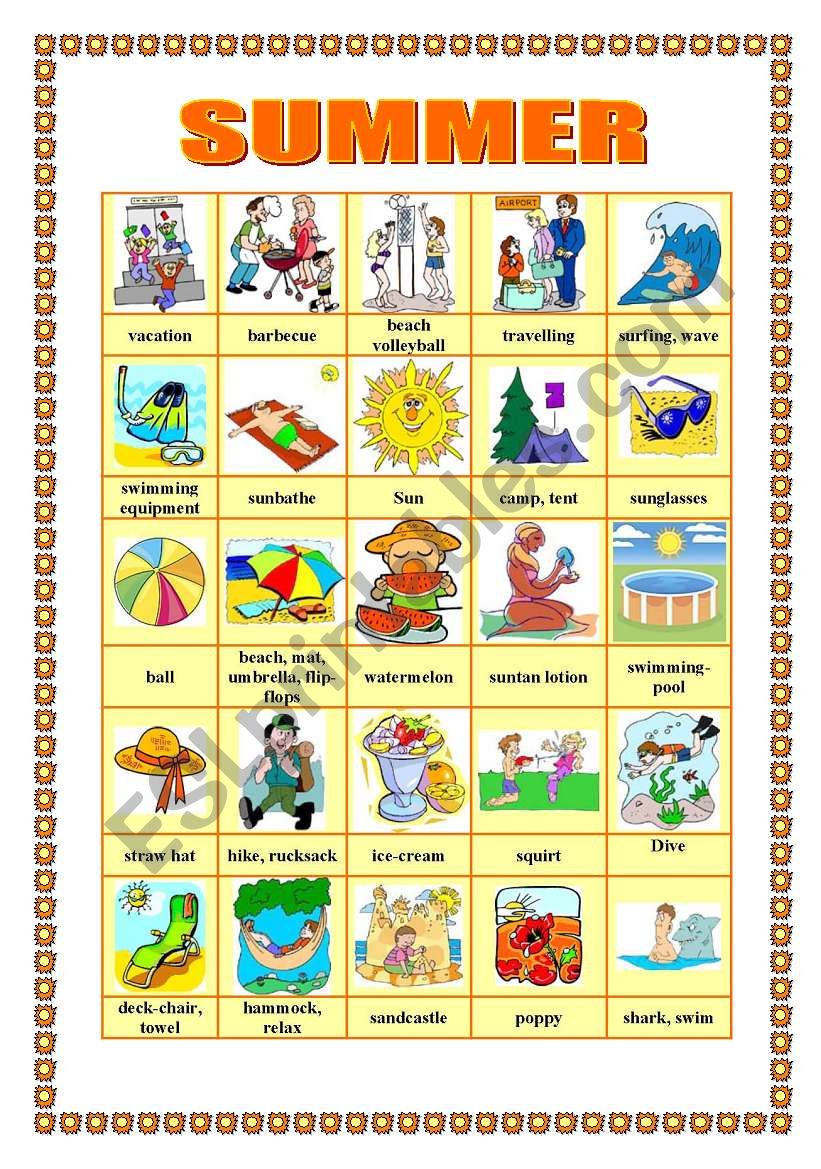 Summer-pictionary - ESL worksheet by veronika74