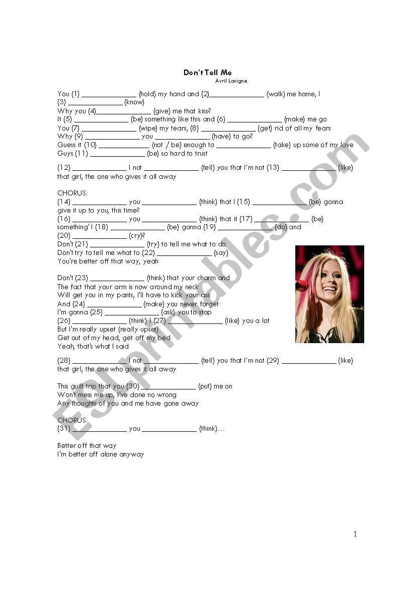 Song Dont Tell me worksheet