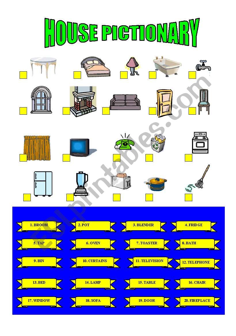 HOUSE PICTIONARY worksheet