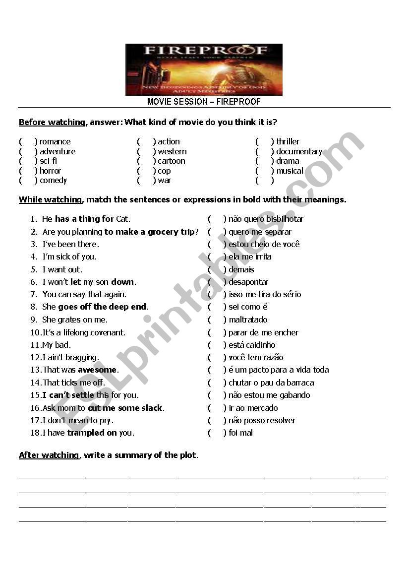 Movie Fireproof worksheet