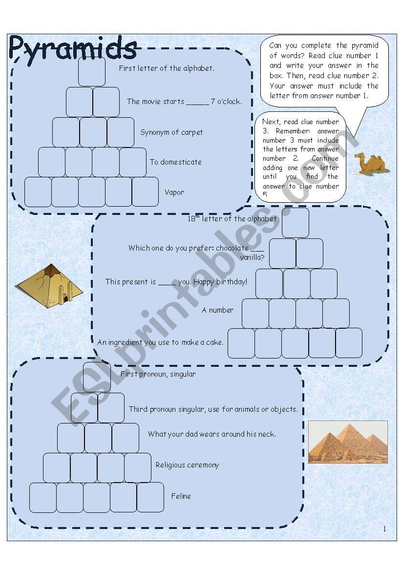 Word pyramid 1 worksheet