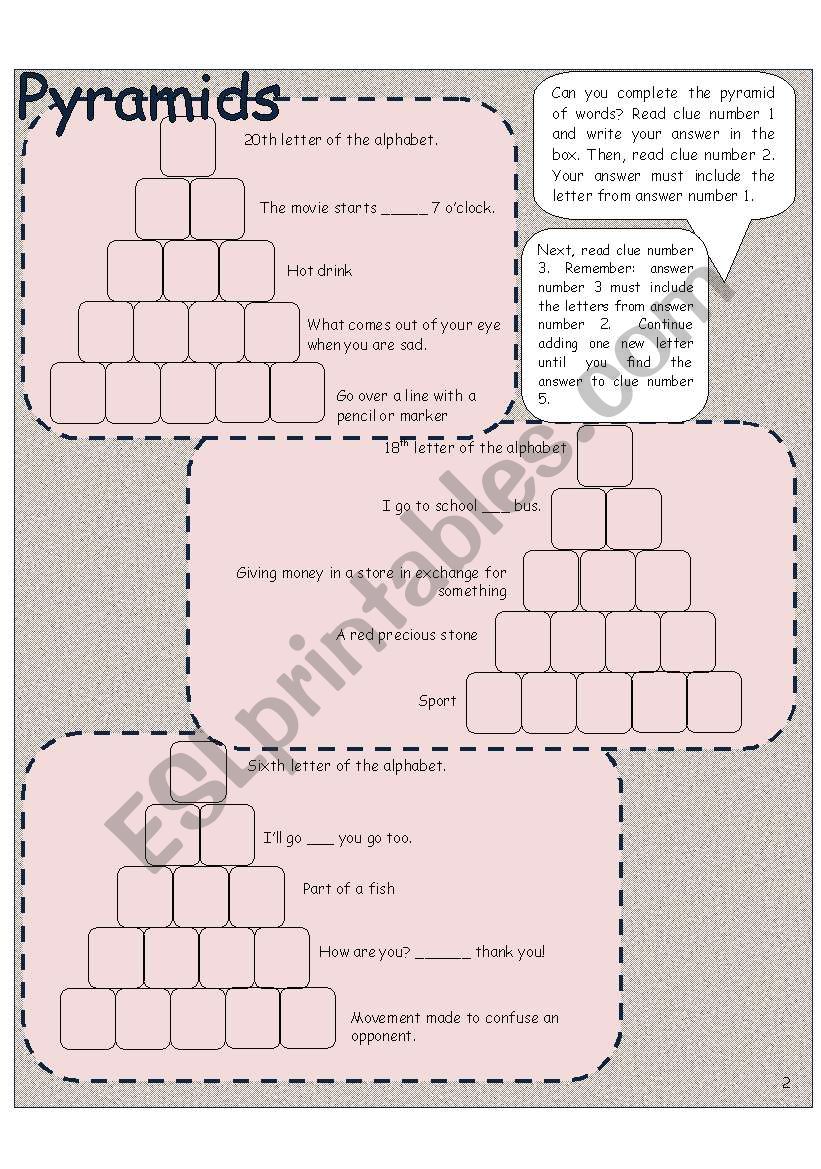 word pyramid worksheet