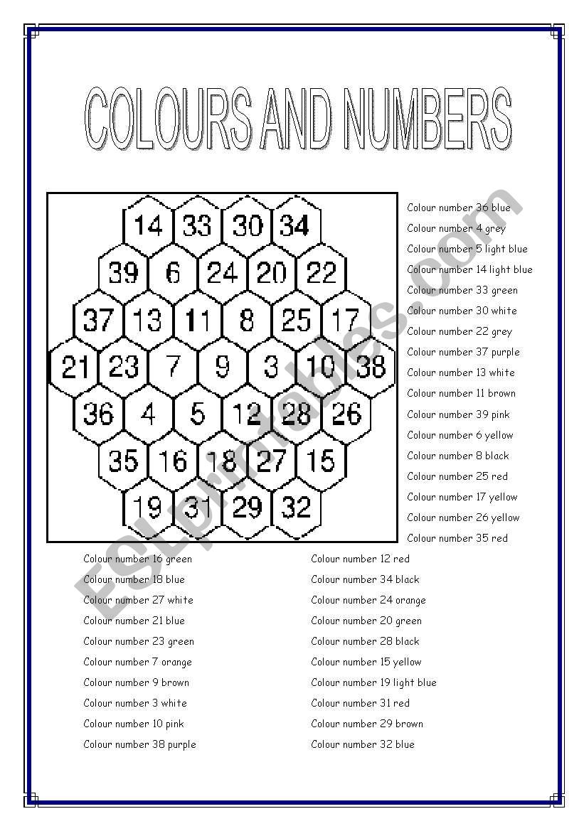 COLOURS AND NUMBERS worksheet