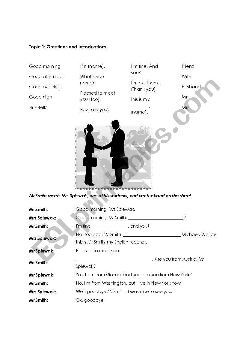 Greetings and Introductions worksheet