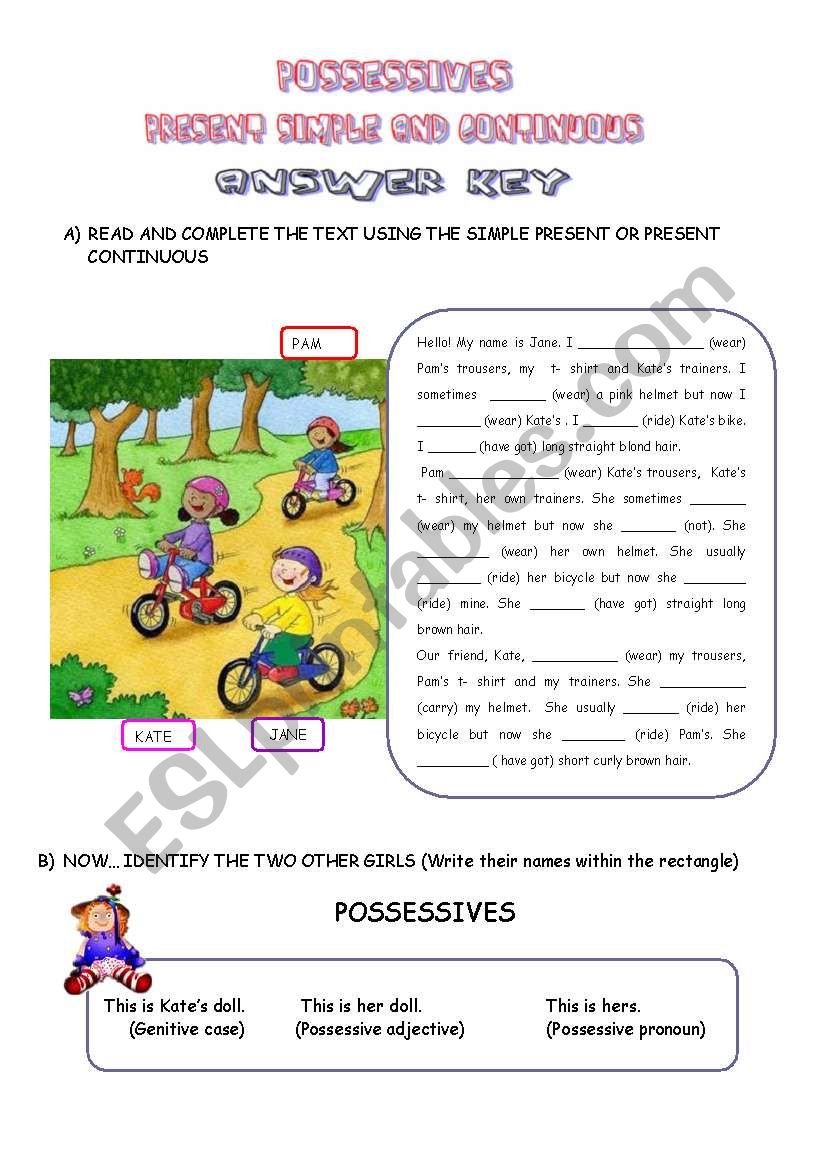 possessives // present simple and continuous ANSWER KEY